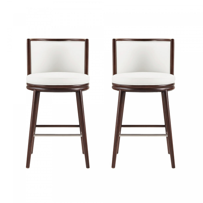 Tabouret de bar moderne en bois et tissu Evalyn, blanc - Lot de 2