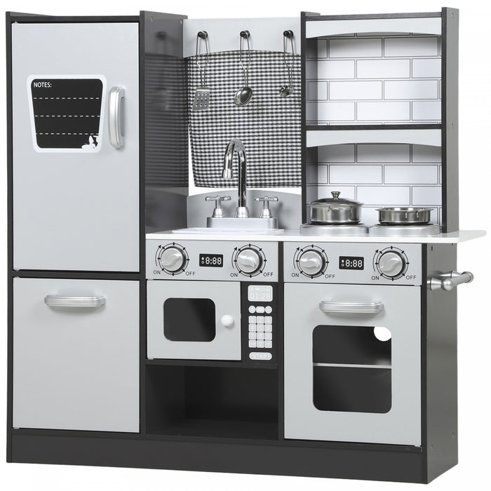 Cuisine enfant Qaba, cuisine enfant avec sons et lumieres realistes, refrigerateur, micro-ondes, evier et porte-serviettes Tout-petits de 3 a 8 ans, marron fonce