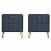 Table de nuit moderne Dumbo 20\" a cannelures, bleu minuit (2 tiroirs) – Lot de 2