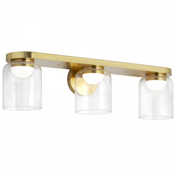 Lumière de coiffeuse Nadine de Dainolite en verre transparent, avec fini laiton vieilli et ampoule à DEL de 30 W