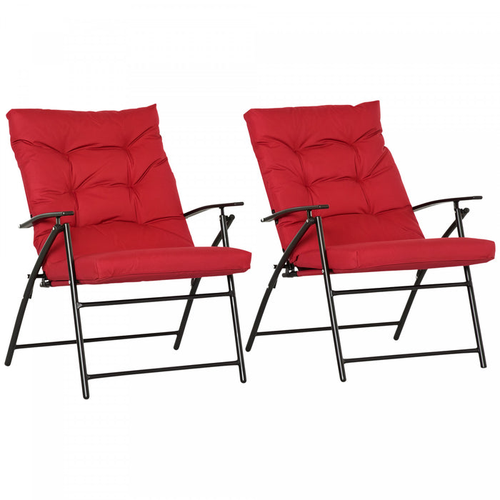 Ensemble De 2 Chaises Pliantes D'exterieur Outsunny, Chaises De Camping Rembourrees, Rouge