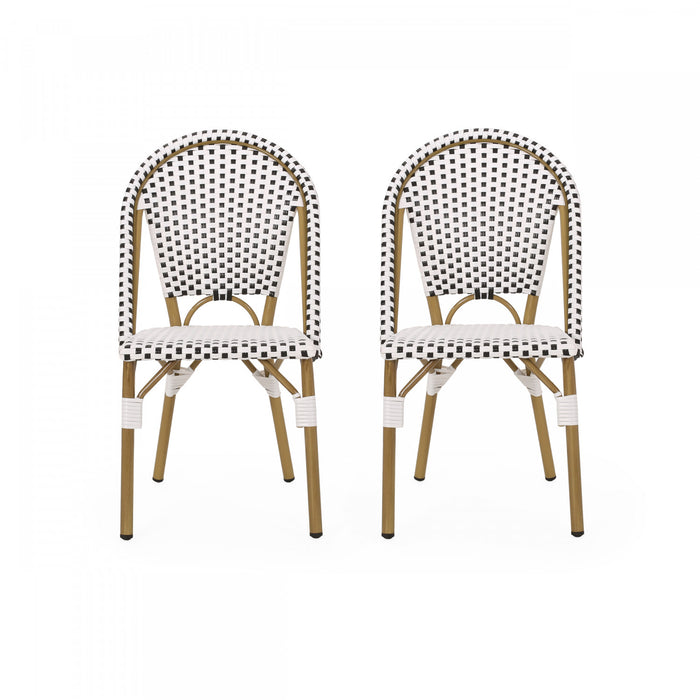 Chaises de bistrot francaises Julien en rotin synthetique et aluminium, lot de 2 - noir et blanc