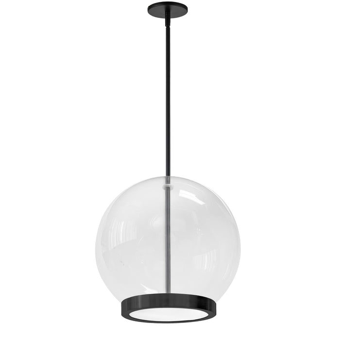 Luminaire suspendu Picotas de Dainolite en verre transparent, avec fini noir mat et ampoule à DEL de 15 W