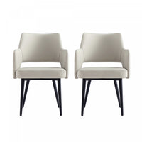 Fauteuil moderne Tremont en cuir vegetalien avec accoudoirs en metal, gris pierre - Lot de 2