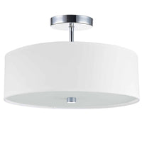 Plafonnier semi-affleuré Everly de Dainolite avec abat-jour blanc, fini chromé poli et 3 ampoules