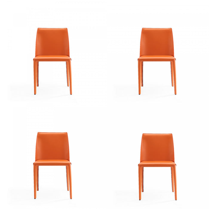 Chaise de salle a manger moderne en cuir vegetalien Paris, corail - Lot de 4