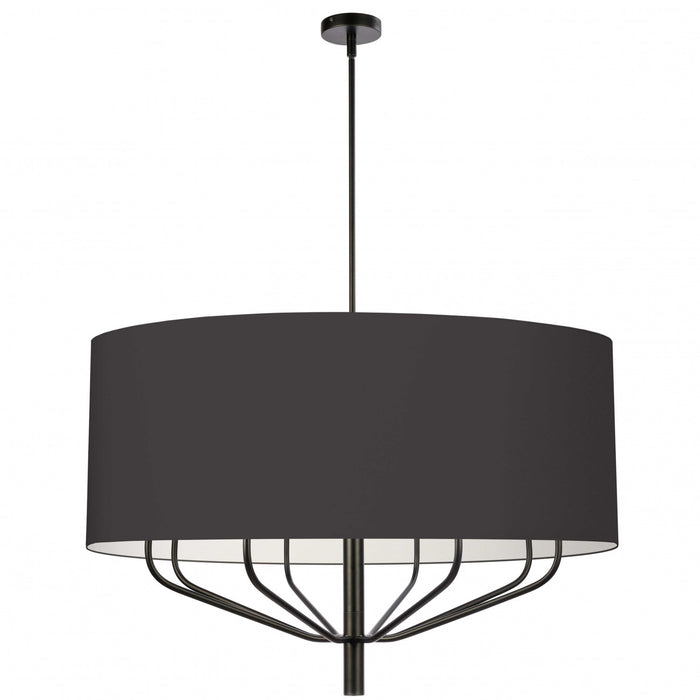 Lustre Eleanor de Dainolite avec abat-jour noir et blanc, fini noir mat et 8 ampoules