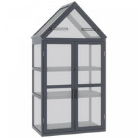 Outsunny Mini Serre De Jardin Jardiniere Surelevee Portable En Bois Avec Etageres A 3 Niveaux, Dessu