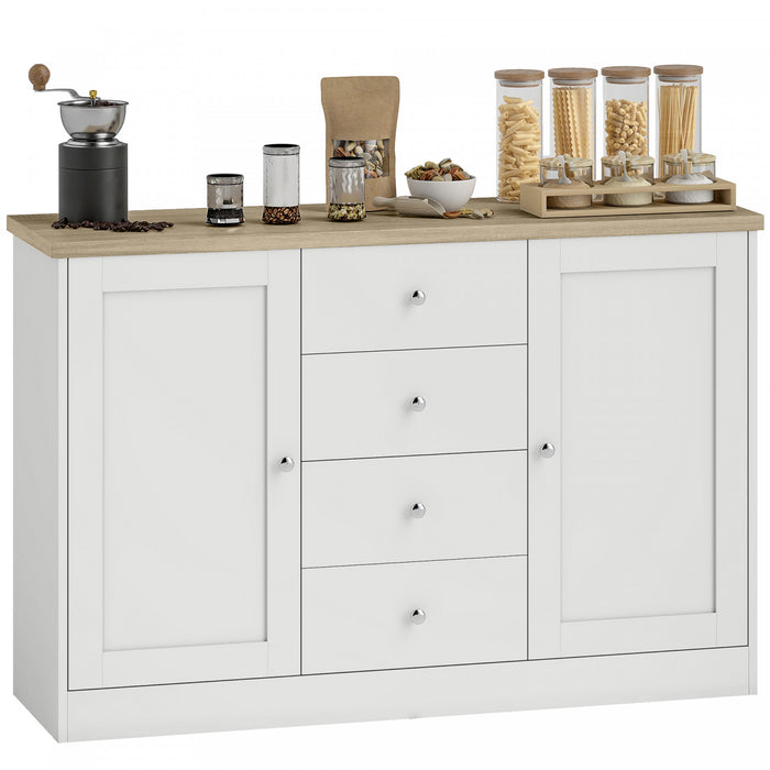 HOMCOM Buffet, meuble de cuisine avec rangement, blanc
