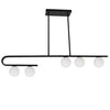 Luminaire suspendu horizontal Atlas de Dainolite en verre blanc, avec fini noir mat et 5 ampoules