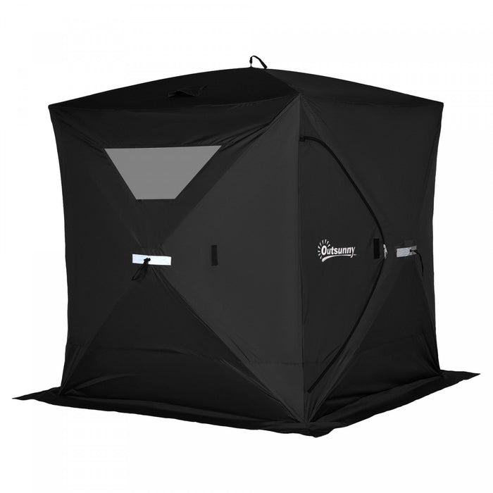 Outsunny Tente De Peche Sur Glace 2-4 Personnes Abri De Glace Pop-up Portable Avec Fenetres Enroulables Double Porte Zippee Sac De Transport Inclus Tissu Oxford Noir
