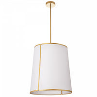 Luminaire suspendu de Dainolite avec abat-jour cylindrique blanc à encoches qui diffuse la lumière, fini doré et 3 ampoules