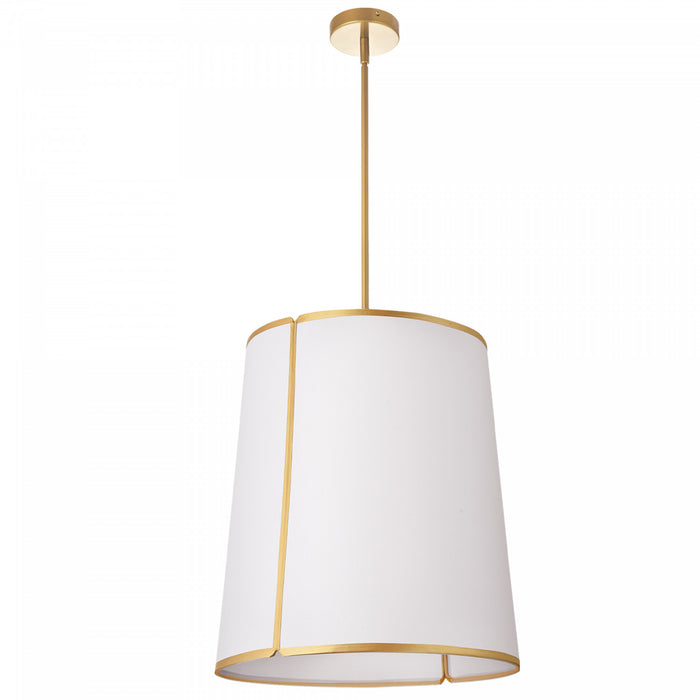 Luminaire suspendu de Dainolite avec abat-jour cylindrique blanc à encoches qui diffuse la lumière, fini doré et 3 ampoules