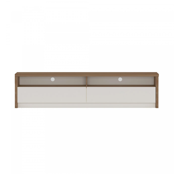 Meuble TV contemporain moderne Duncan 70\" en erable et blanc casse