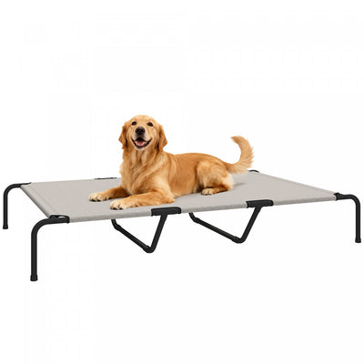 PawHut Elevated Outdoor Dog Bed, Raised Dog Bed for Large Breeds, Portable Cooling Outdoor Pet Cot with Washable Breathable Mesh, for Camping or Beach, Up to 149lbs, Beige