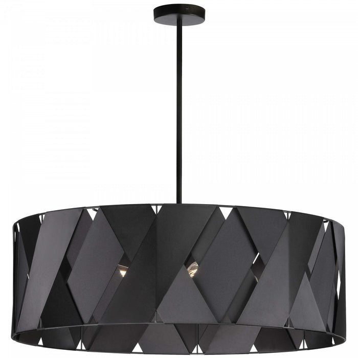 Lustre fermé Cardano de Dainolite avec ruban noir, fini noir mat et 4 ampoules