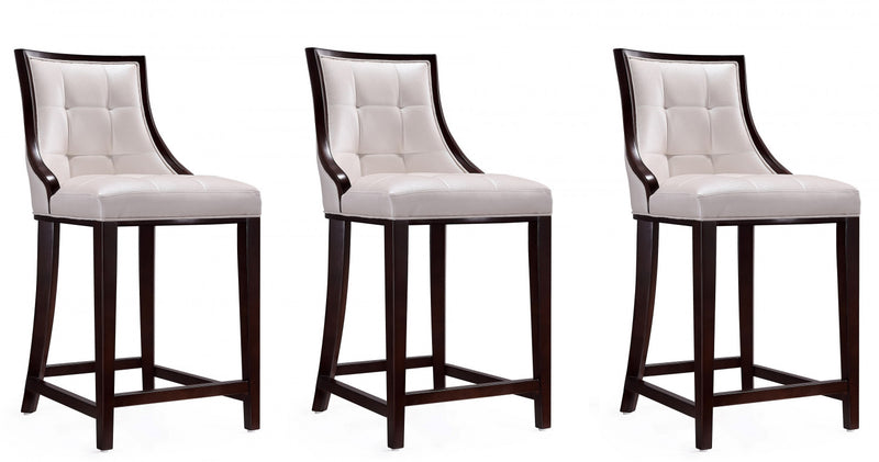 Tabouret de comptoir traditionnel en bois Fifth Avenue avec assise rembourree, blanc perle - Lot de 3