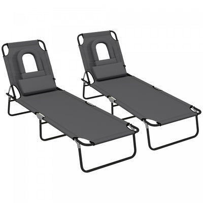 Outsunny 2pcs Adjustable Outdoor Lounge Chair, Garden Folding Chaise Lounge