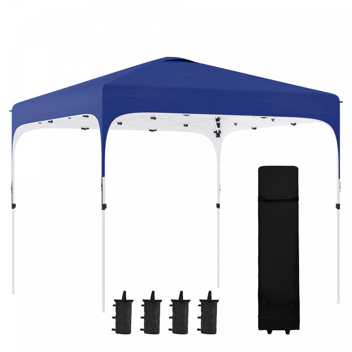 Outsunny 9.8' X 9.8' Gazebo, Tente Pliable Avec Sac De Transport Et Roulettes, 4 Sacs De Poids Pour Les Jambes Et 3 Niveaux De Hauteur Ajustable Pour L'exterieur, Le Jardin, Le Patio Et La Fete, Bleu.