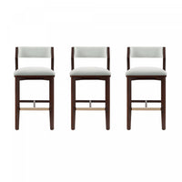 Tabouret de bar moderne en bois Patricia avec revetement en Glacier blanc - Lot de 3