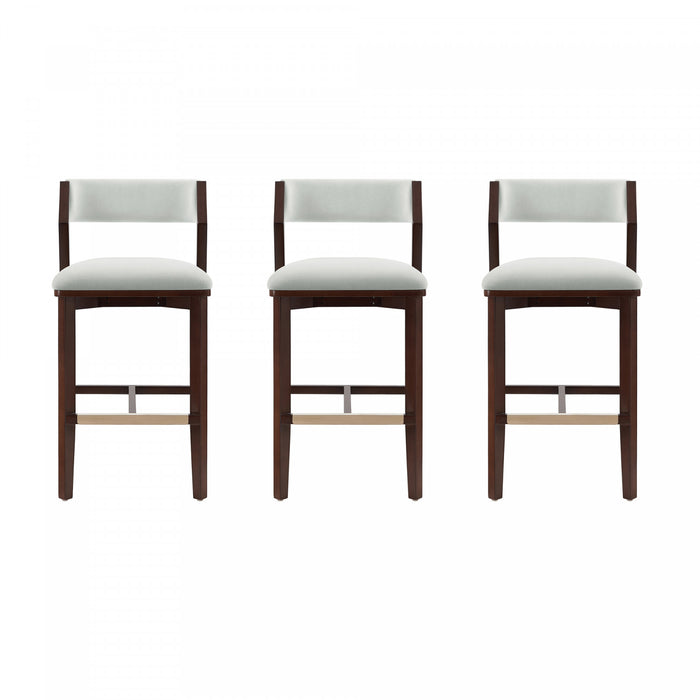 Tabouret de bar moderne en bois Patricia avec revetement en Glacier blanc - Lot de 3