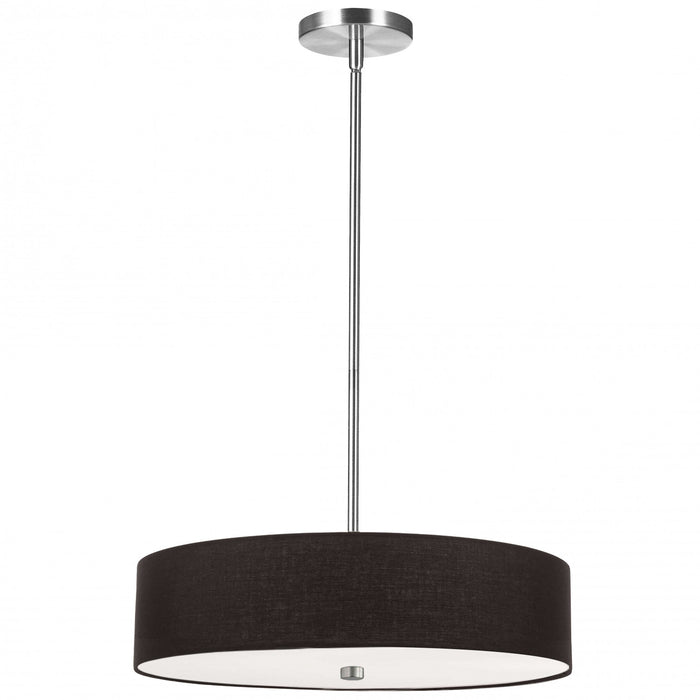 Luminaire suspendu Everly de Dainolite avec abat-jour noir, fini chromé poli et 4 ampoules