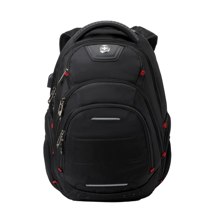 Sac a dos Swissdigital Neptune – Sac pour ordinateur portable de 16\", chargement USB, detecteur SDD, protection RFID, compatible TSA, systeme Add-A-Bag