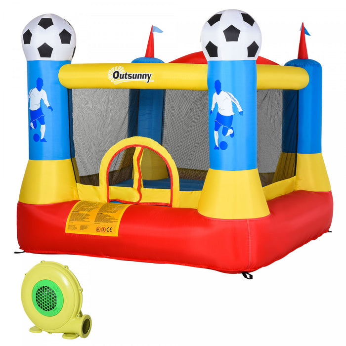 Trampoline Gonflable Outsunny Chateau Gonflable Pour Enfants Avec Gonfleur Pour Enfants De 3 A 12 Ans Conception De Terrain De Football 7,4 'x 7,2' X 6,4'