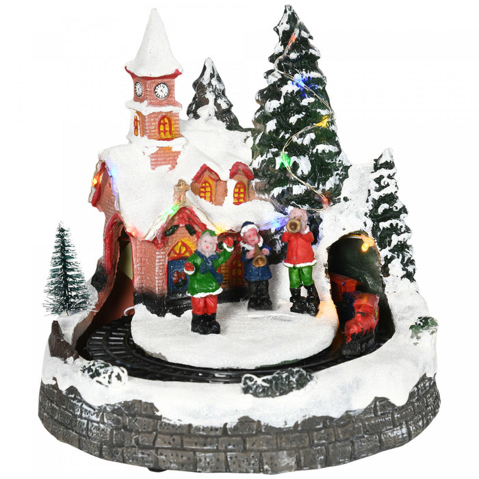 HOMCOM Maisons de village de Noel eclairees par LED avec train rotatif