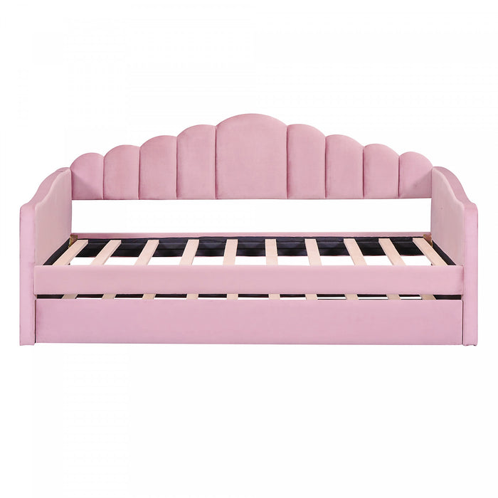 Lily Lit Relevable Capitonne avec Lit Gigogne et Ports de Chargement USB, Taille Twin, Rose