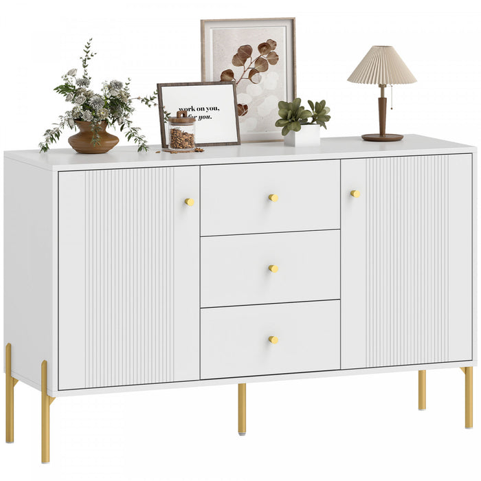 Buffet HOMCOM 120 cm avec 3 Tiroirs et 2 Portes Buffet Moderne Blanc