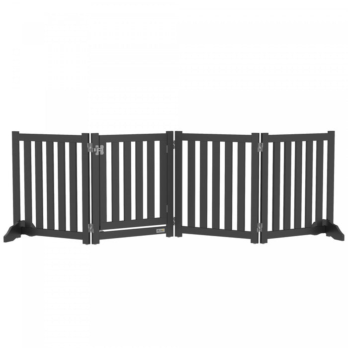 Pawhut Porte Pliable Pour Chien Avec Porte, 4 Panneaux Porte Pour Animaux De Compagnie Autoportante Avec Pieds De Soutien Parc Interieur Pour Les Petits Chiens, Noir