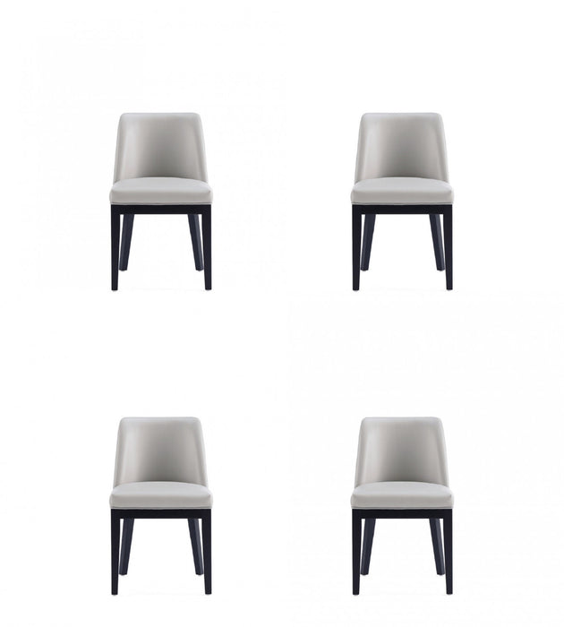 Chaise de salle a manger Gansevoort en bois moderne et cuir vegetalien, gris clair - Lot de 4