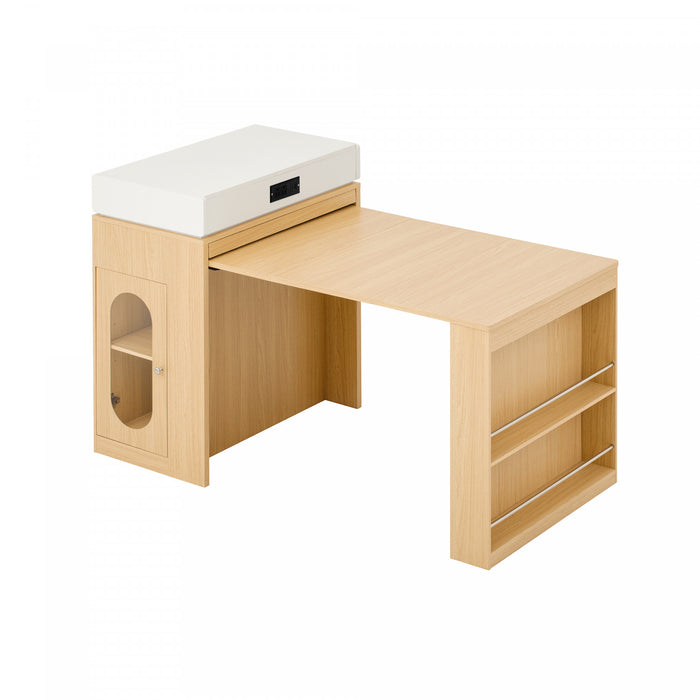 Table a manger extensible Logan avec plateau pliant et tiroirs de rangement, couleur naturelle