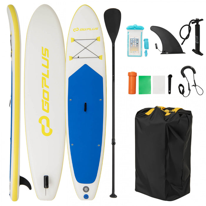 Goplus 11' Gonflable Stand Up Paddle Board Whth Accessoires Paddle Pompe A Main Kit De Reparation, Bleu Fonce