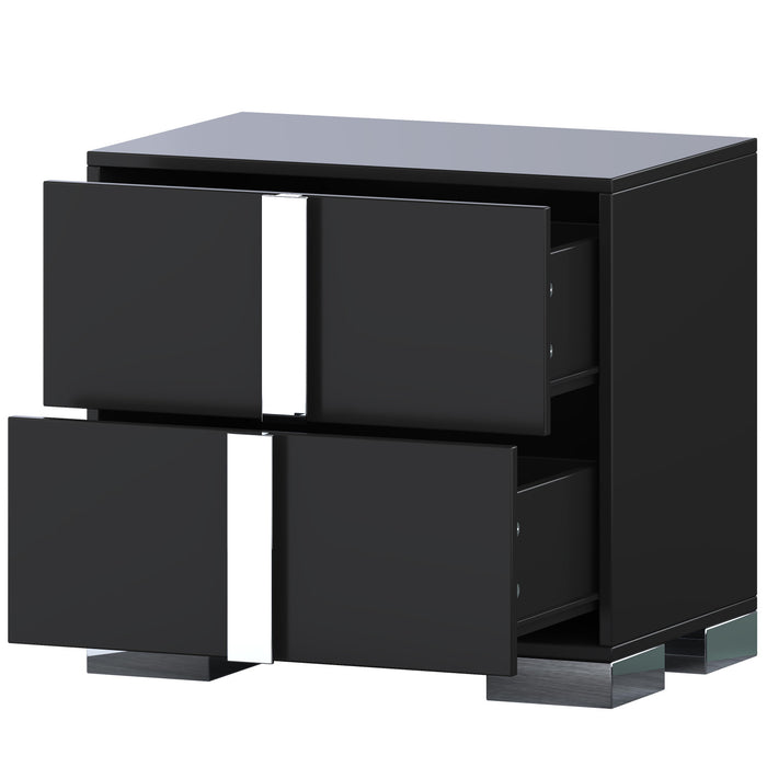 Nova Table de Nuit Elegante avec Pied Metallique et Tiroirs Miroir, Noir