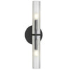 Applique murale Wand de Dainolite en verre givré, avec fini noir mat et 2 ampoules
