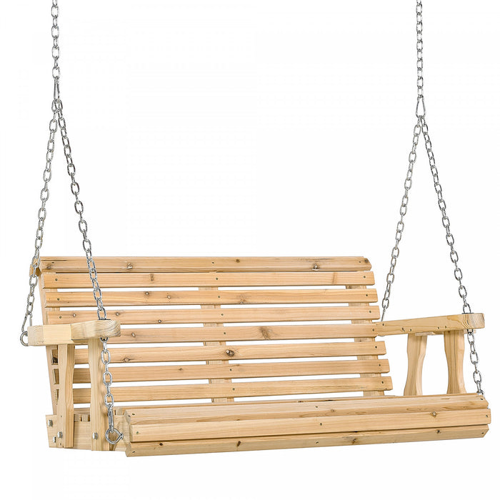 Siege De Balancoire D'exterieur Pour Porche 2 Places Outsunny Avec Porte-gobelet, Banc De Hamac En Bois Avec Chaines Pour Jardin Et Patio