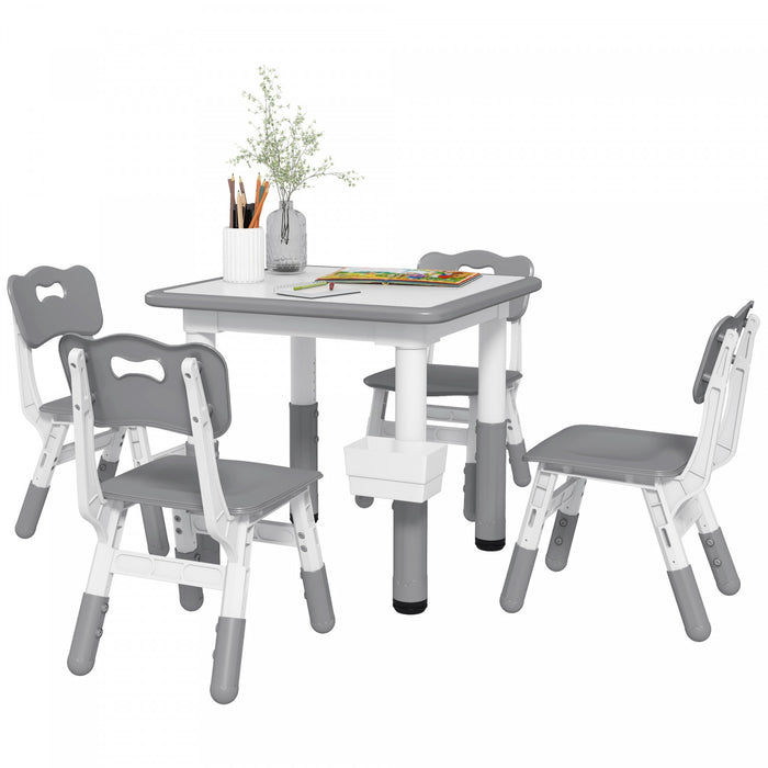Qaba Ensemble Table Et Chaises Pour Enfants 5 Pieces, Ensemble Table Et Chaises Reglables En Hauteur, Ensemble Table Et Chaises D'activites Avec Rangement, Pour Salle De Jeux, Salle De Classe, Gris