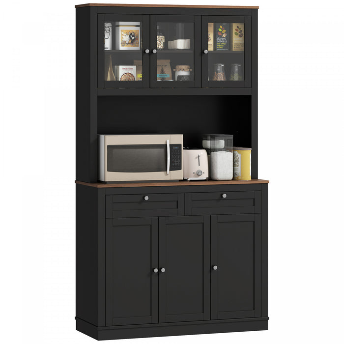 HOMCOM Armoire de Cuisine 71\", Buffet avec Espace Micro-ondes, Noir