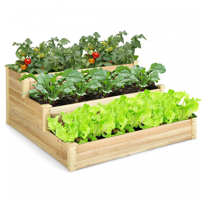 Jardin Surelevee A 3 Niveaux, 121 X 121 X 56 Cm Kit De Jardinieres De Culture De Fruits Et D'herbes Aromatiques Et De Fleurs, Jardiniere Surelevee A Plusieurs Niveaux En Plein Air, Jardiniere En Bois De Sapin Sans Fond Pour Jardin, Cour, Pelouse, Serre
