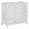 Meuble de salle de bain moderne Derek 36 pouces avec lavabo ceramique et rangement multiple, blanc