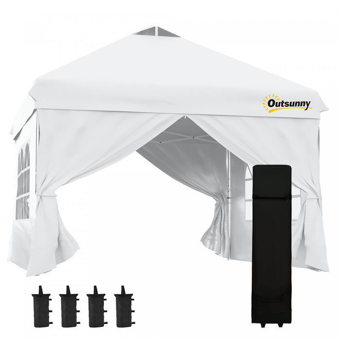 Outsunny Tonnelle Barnum Tente D'auvent Pop Up 10' X 10', Tente D'abri Instantanee Avec Parois Laterales, Fenetres, Sac A Roulettes Pour Jardin, Terrasse, Blanc