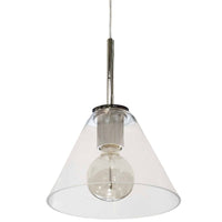 Grand luminaire suspendu Roswell de Dainolite en verre transparent, avec fini chromé poli et 1 ampoule