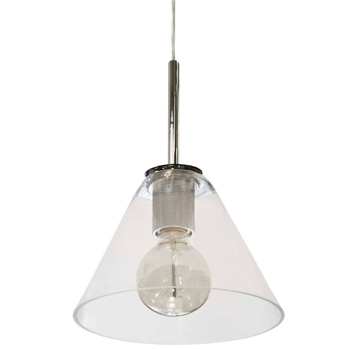 Grand luminaire suspendu Roswell de Dainolite en verre transparent, avec fini chromé poli et 1 ampoule