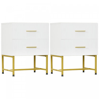 HOMCOM Nightstands Set of 2 Bedside Tables with Drawers for Bedroom White