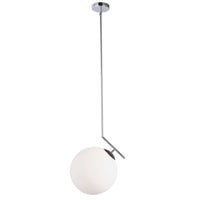 Luminaire suspendu Orion de Dainolite en verre blanc, avec fini chromé poli et 1 ampoule