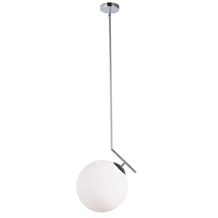 Luminaire suspendu Orion de Dainolite en verre blanc, avec fini chromé poli et 1 ampoule