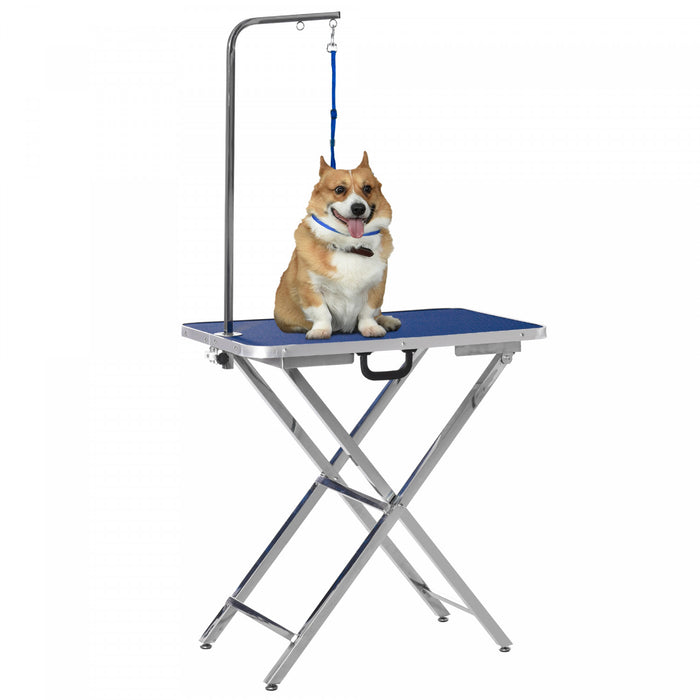 Pawhut Table De Toilettage Pliable Pour Chien De 28\" Avec Bras Reglable, Surface Antiderapante, Table De Toilettage Pour Chiens De Taille Moyenne Et Petite, Chats, Bleu