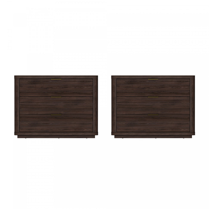 Table de nuit moderne Evelyn 81 cm en brun (3 tiroirs) - Lot de 2